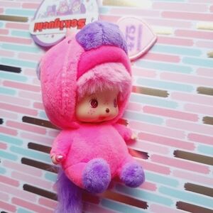 Sekiguchi 475 Monchhichi Pink and Purple unicorn Plush Toy keychain NWT